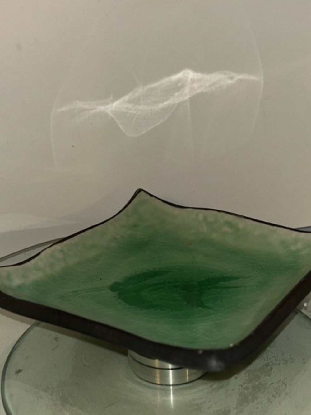 Green and Black Decorative Glass Plate